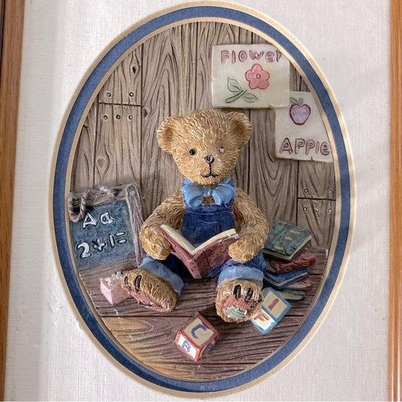 Vintage Cherison Hand Crafted Hand Painted Framed 3D Teddy Bear Wall Art - Picture 2 of 13
